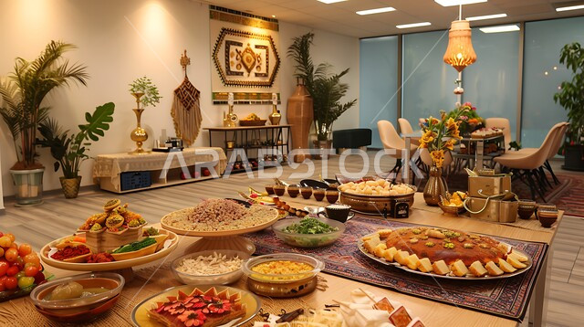 أطباق متنوعه من حلويات العيد الشهية, ديكورات وزينة الأعياد والمناسبات الاسلامية, مفهوم صناعة وإعداد الحلوى, الضيافة التقليدية اللذيذة, وصفات وأطباق من السكريات, الجلسات الهادئة والممتعه في العيد