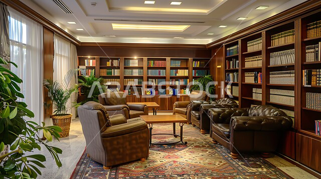 مكان للقراء ومحبي العلم والكتب والمعرفة، تصميم داخلي لمكتبة مليئة بالروايات والقصص المرتبة على الأرفف، الديكورات الداخليه الهادئة، المكاتب في المملكة العربية السعودية,  كتب ومجلدات ثقافية وعلمية