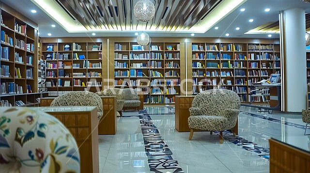 مكان للقراء ومحبي العلم والكتب والمعرفة، تصميم داخلي لمكتبة مليئة بالروايات والقصص المرتبة على الأرفف، الديكورات الداخليه الهادئة، المكاتب في المملكة العربية السعودية,  كتب ومجلدات ثقافية وعلمية