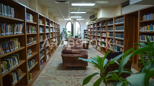 مكان للقراء ومحبي العلم والكتب والمعرفة، تصميم داخلي لمكتبة مليئة بالروايات والقصص المرتبة على الأرفف، الديكورات الداخليه الهادئة، المكاتب في المملكة العربية السعودية,  كتب ومجلدات ثقافية وعلمية