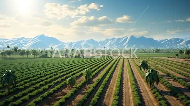 Vast agricultural areas and lands, modern and advanced irrigation systems, local national products and crops, interest in planting trees and green plants, mountain peaks and heights