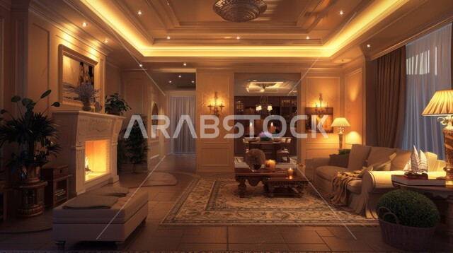 غرف معيشه بتصاميم حديثه فاخرة، التحف والديكورات الأنيقة على الطراز المتطور، الفن الهندسي والديكور الداخلي لغرفة جلوس واسعة, أثاث منزلي راقي وفخم, الإضاءة والاكسسوارات العصرية