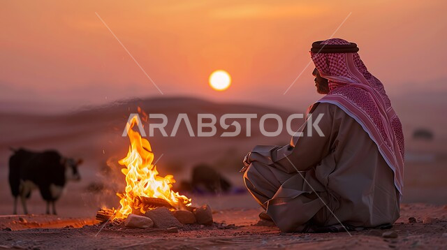 مخيمات سياحية في المناطق البرية، كشتة و جلسة بر شبابية، رجل عربي خليجي ...