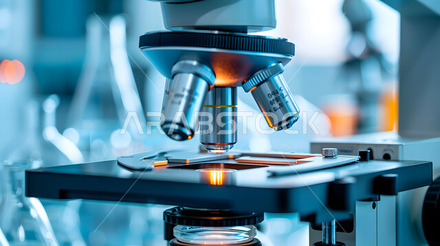 فحص العينات عبر جهاز المجهر الضوئي في مخبر الأبحاث الطبية المتطور, تطور التكنولوجيا الحيوية في المختبرات العلمية في المملكة العربية السعودية، أجهزة الفحص الدقيقة للمواد الكيمائية, الطب والرعاية الصحيه، مفهوم البحث والتطوير العلمي