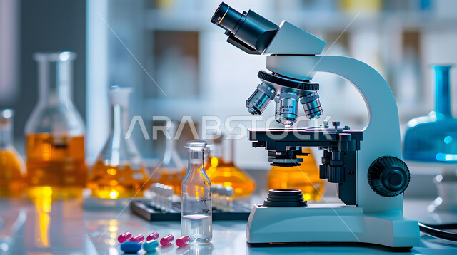  مفهوم البحث والتطوير العلمي, فحص العينات عبر جهاز المجهر الضوئي في مخبر الأبحاث الطبية المتطور, تطور التكنولوجيا الحيوية في المختبرات العلمية في المملكة العربية السعودية، أجهزة الفحص الدقيقة للمواد الكيمائية, الطب والرعاية الصحيه