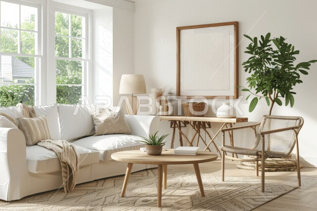 غرفة معيشة بتصاميم عصرية حديثة، ديكورات داخلية فاخرة, النوافذ والواجهات الزجاجية المطلة على الطبيعة، غرف جلوس بأثاث منزلي راقي، الاهتمام بنبات الزينة، فلل و قصور سكنية في المملكة العربية السعودية