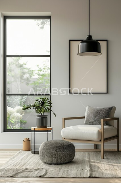 غرفة معيشة بتصاميم عصرية حديثة، ديكورات داخلية فاخرة, النوافذ والواجهات الزجاجية المطلة على الطبيعة، غرف جلوس بأثاث منزلي راقي، الاهتمام بنبات الزينة، فلل و قصور سكنية في المملكة العربية السعودية