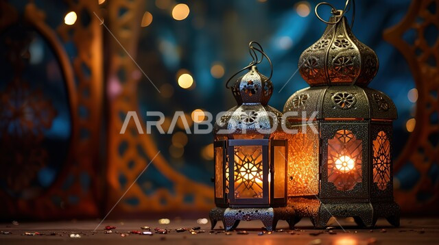 البهجة والفرح بقدوم شهر الخير، المصابيح المضيئة المتميزة, ديكورات متميزة على الطراز الاسلامي، زينة رمضان المبارك, الفوانيس المعدنية التقليدية المزخرفة في الأجواء الروحانية، الاحتفال بالمناسبات والأعياد الدينية