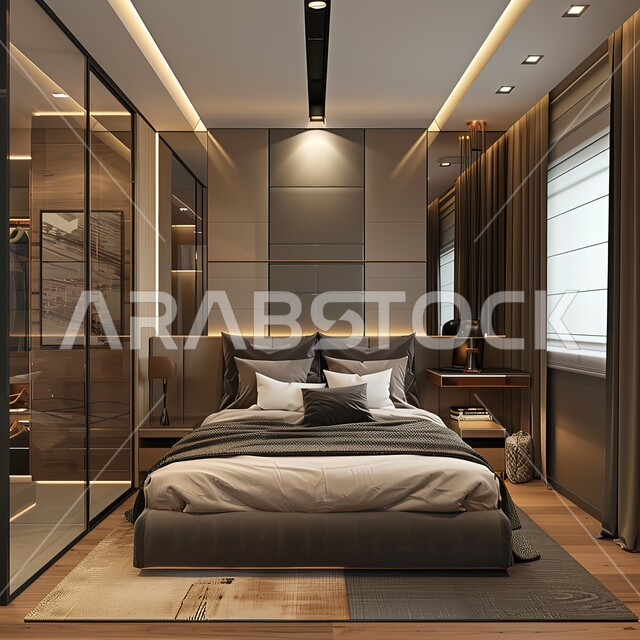 غرف ذات تصميم عصري وفخم، تصاميم وديكورات داخلية أنيقة لغرفة نوم مريحة، فلل وشقق سكنية في المملكة العربية السعودية، تحف وإكسسوارات وأثاث منزلي راقي، سرير مريح بألوان هادئة