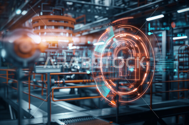 التطور الالكتروني والنمو التكنولوجي في مجال الذكاء الاصطناعي، التكنولوجيا الرقمية الحديثة، رموز رقمية هولوجرامية لأيقونات الكمبيوتر وشبكات الإنترنت، رؤية مستقبلية سعودية 2030