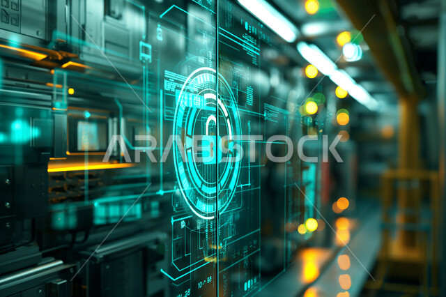 التكنولوجيا الرقمية الحديثة، النمو التكنولوجي والتطور الالكتروني في مجال الذكاء الاصطناعي، رموز رقمية هولوجرامية لأيقونات الكمبيوتر وشبكات الإنترنت، رؤية مستقبلية سعودية 2030