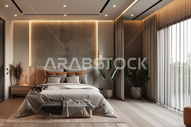  سرير ووسائد مريحة، أثاث منزلي راقي وأنيق، ديكور داخلي لغرفة نوم بأسلوب حديثديكورات متطورة للفلل والشقق السكنية، تحف وإكسسوارات عصرية، المنتجعات والفنادق المصممة بالطرق الحديثة، فن الهندسة المعمارية والتصميم