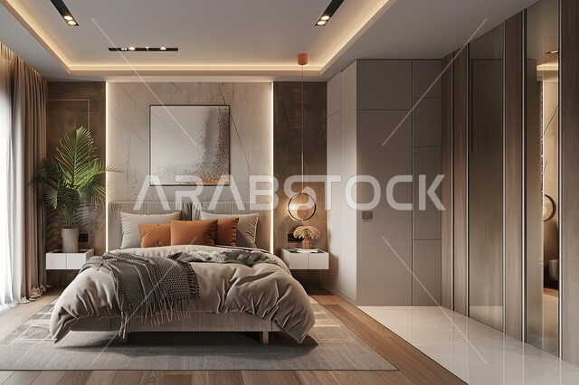 وسائد وسرير مريح، أثاث منزلي راقي وأنيق، تصميم داخلي لغرفة نوم بأسلوب حديث، فلل وشقق سكنية بديكورات متطورة، فن الهندسة المعمارية والديكور في الفنادق والمنتجعات المصممة بالطرق الحديثة، غرف بتصاميم داخلية عصرية فاخرة، إكسسوارات وتحف عصرية