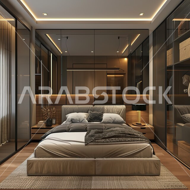 أثاث منزلي راقي وأنيق، تصميم داخلي لغرفة نوم بأسلوب حديث، فلل وشقق سكنية بديكورات متطورة، وسائد وسرير مريح، فن الهندسة المعمارية والديكور في الفنادق والمنتجعات المصممة بالطرق الحديثة، غرف بتصاميم داخلية عصرية فاخرة، إكسسوارات وتحف عصرية