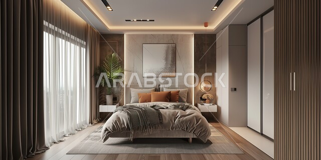 فلل وشقق سكنية بديكورات متطورة، تصميم داخلي لغرفة نوم بأسلوب حديث، أثاث منزلي راقي وأنيق، وسائد وسرير مريح، فن الهندسة المعمارية والديكور في الفنادق والمنتجعات المصممة بالطرق الحديثة، غرف بتصاميم داخلية عصرية فاخرة، إكسسوارات وتحف عصرية