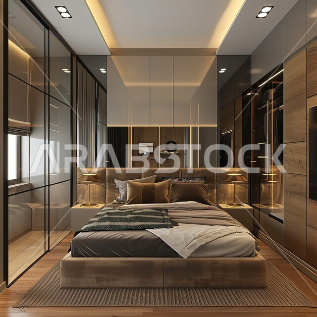 شقق وفلل سكنية بديكورات متطورة، تصميم داخلي لغرفة نوم بأسلوب حديث، أثاث منزلي راقي وأنيق، وسائد وسرير مريح، فن الهندسة المعمارية والديكور في الفنادق والمنتجعات المصممة بالطرق الحديثة، غرف بتصاميم داخلية عصرية فاخرة، إكسسوارات وتحف عصرية