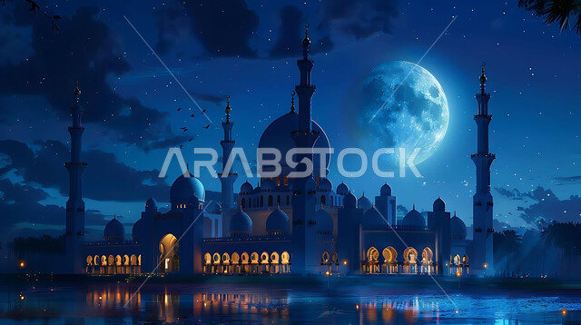 العبادة والتقرب إلى الله تعالى، تصاميم توضيحية ثلاثية الابعاد للمآذن والقبب المزخرفه للمساجد الإسلامية، الديكورات والتصاميم الهندسية المميزة في رمضان المبارك، زينة الاعياد والمناسبات الدينية