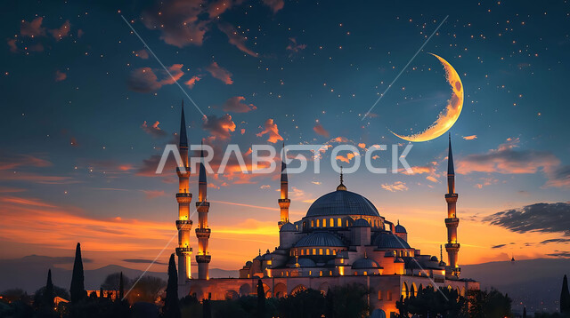 العبادة والتقرب إلى الله تعالى، تصاميم توضيحية ثلاثية الابعاد للمآذن والقبب المزخرفه للمساجد الإسلامية، الديكورات والتصاميم الهندسية المميزة في رمضان المبارك، زينة الاعياد والمناسبات الدينية