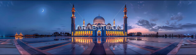 Worship and drawing closer to God Almighty, three-dimensional illustrative designs for minarets and decorated domes of Islamic mosques, decorations and distinctive geometric designs in the blessed Ramadan, decorations for holidays and religious occasions.