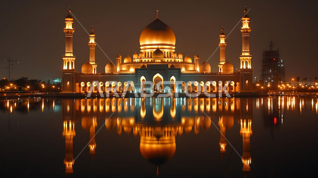 العبادة والتقرب إلى الله تعالى، تصاميم توضيحية ثلاثية الابعاد للمآذن والقبب المزخرفه للمساجد الإسلامية، الديكورات والتصاميم الهندسية المميزة في رمضان المبارك، زينة الاعياد والمناسبات الدينية