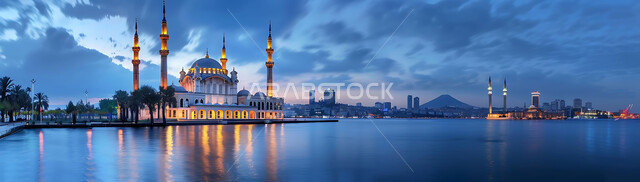 العبادة والتقرب إلى الله تعالى، تصاميم توضيحية ثلاثية الابعاد للمآذن والقبب المزخرفه للمساجد الإسلامية، الديكورات والتصاميم الهندسية المميزة في رمضان المبارك، زينة الاعياد والمناسبات الدينية