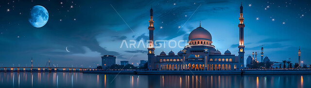 العبادة والتقرب إلى الله تعالى، تصاميم توضيحية ثلاثية الابعاد للمآذن والقبب المزخرفه للمساجد الإسلامية، الديكورات والتصاميم الهندسية المميزة في رمضان المبارك، زينة الاعياد والمناسبات الدينية