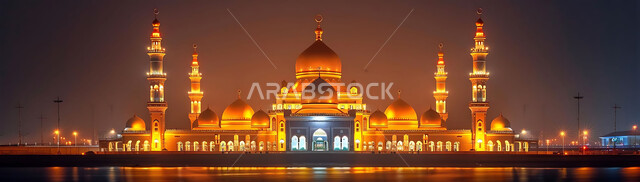 العبادة والتقرب إلى الله تعالى، تصاميم توضيحية ثلاثية الابعاد للمآذن والقبب المزخرفه للمساجد الإسلامية، الديكورات والتصاميم الهندسية المميزة في رمضان المبارك، زينة الاعياد والمناسبات الدينية