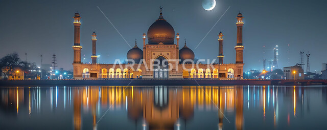العبادة والتقرب إلى الله تعالى، تصاميم توضيحية ثلاثية الابعاد للمآذن والقبب المزخرفه للمساجد الإسلامية، الديكورات والتصاميم الهندسية المميزة في رمضان المبارك، زينة الاعياد والمناسبات الدينية
