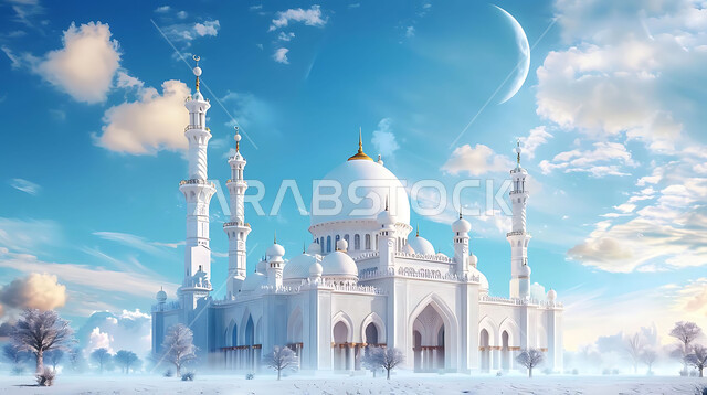 العبادة والتقرب إلى الله تعالى، تصاميم توضيحية ثلاثية الابعاد للمآذن والقبب المزخرفه للمساجد الإسلامية، الديكورات والتصاميم الهندسية المميزة في رمضان المبارك، زينة الاعياد والمناسبات الدينية