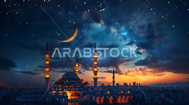 العبادة والتقرب إلى الله تعالى، تصاميم توضيحية ثلاثية الابعاد للمآذن والقبب المزخرفه للمساجد الإسلامية، الديكورات والتصاميم الهندسية المميزة في رمضان المبارك، زينة الاعياد والمناسبات الدينية