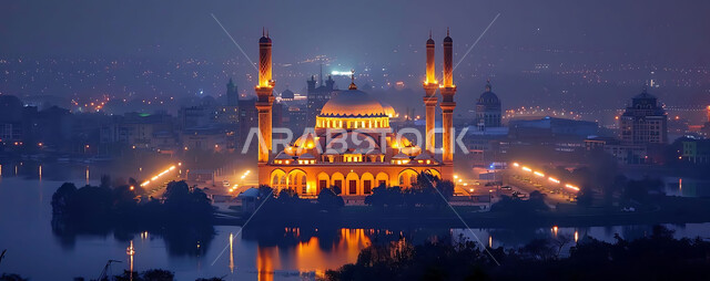 العبادة والتقرب إلى الله تعالى، تصاميم توضيحية ثلاثية الابعاد للمآذن والقبب المزخرفه للمساجد الإسلامية، الديكورات والتصاميم الهندسية المميزة في رمضان المبارك، زينة الاعياد والمناسبات الدينية