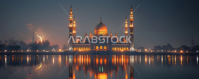 العبادة والتقرب إلى الله تعالى، تصاميم توضيحية ثلاثية الابعاد للمآذن والقبب المزخرفه للمساجد الإسلامية، الديكورات والتصاميم الهندسية المميزة في رمضان المبارك، زينة الاعياد والمناسبات الدينية