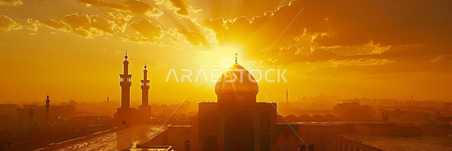 العبادة والتقرب إلى الله تعالى، تصاميم توضيحية ثلاثية الابعاد للمآذن والقبب المزخرفه للمساجد الإسلامية، الديكورات والتصاميم الهندسية المميزة في رمضان المبارك، زينة الاعياد والمناسبات الدينية