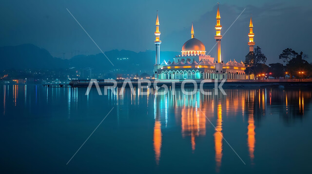 العبادة والتقرب إلى الله تعالى، تصاميم توضيحية ثلاثية الابعاد للمآذن والقبب المزخرفه للمساجد الإسلامية، الديكورات والتصاميم الهندسية المميزة في رمضان المبارك، زينة الاعياد والمناسبات الدينية