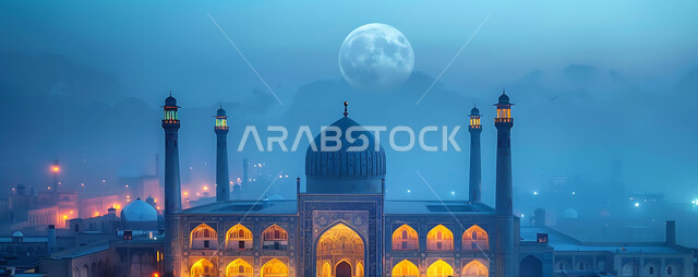 العبادة والتقرب إلى الله تعالى، تصاميم توضيحية ثلاثية الابعاد للمآذن والقبب المزخرفه للمساجد الإسلامية، الديكورات والتصاميم الهندسية المميزة في رمضان المبارك، زينة الاعياد والمناسبات الدينية