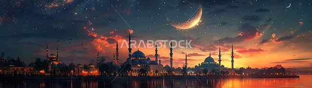 Getting closer to God Almighty through worship, holy Islamic places and landmarks, decorations and architectural designs for building mosques in the Kingdom of Saudi Arabia, minarets and domes in the modern Islamic style.