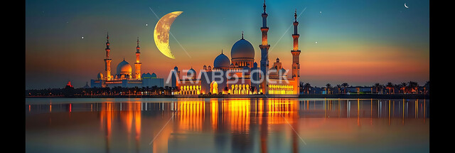 Getting closer to God Almighty through worship, holy Islamic places and landmarks, decorations and architectural designs for building mosques in the Kingdom of Saudi Arabia, minarets and domes in the modern Islamic style.