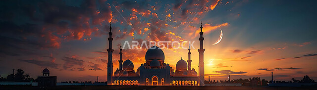 Getting closer to God Almighty through worship, holy Islamic places and landmarks, decorations and architectural designs for building mosques in the Kingdom of Saudi Arabia, minarets and domes in the modern Islamic style.