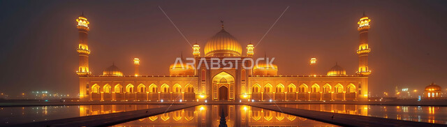 Getting closer to God Almighty through worship, holy Islamic places and landmarks, decorations and architectural designs for building mosques in the Kingdom of Saudi Arabia, minarets and domes in the modern Islamic style.