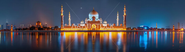 Getting closer to God Almighty through worship, holy Islamic places and landmarks, decorations and architectural designs for building mosques in the Kingdom of Saudi Arabia, minarets and domes in the modern Islamic style.