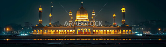 Getting closer to God Almighty through worship, holy Islamic places and landmarks, decorations and architectural designs for building mosques in the Kingdom of Saudi Arabia, minarets and domes in the modern Islamic style.