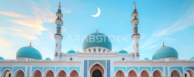 Getting closer to God Almighty through worship, holy Islamic places and landmarks, decorations and architectural designs for building mosques in the Kingdom of Saudi Arabia, minarets and domes in the modern Islamic style.