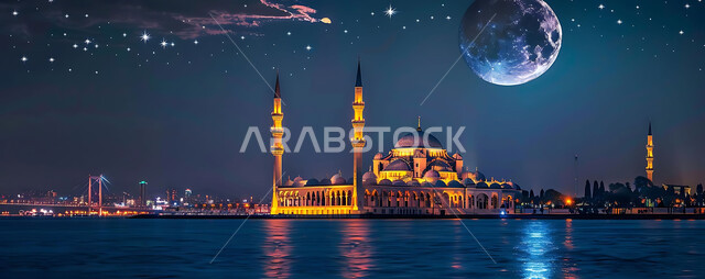 Getting closer to God Almighty through worship, holy Islamic places and landmarks, decorations and architectural designs for building mosques in the Kingdom of Saudi Arabia, minarets and domes in the modern Islamic style.