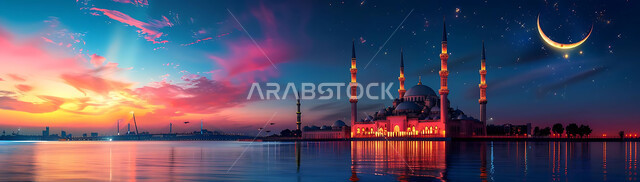 Getting closer to God Almighty through worship, holy Islamic places and landmarks, decorations and architectural designs for building mosques in the Kingdom of Saudi Arabia, minarets and domes in the modern Islamic style.