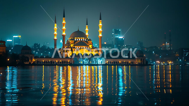 Getting closer to God Almighty through worship, holy Islamic places and landmarks, decorations and architectural designs for building mosques in the Kingdom of Saudi Arabia, minarets and domes in the modern Islamic style.