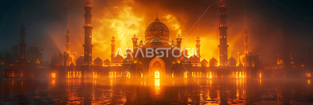 Getting closer to God Almighty through worship, holy Islamic places and landmarks, decorations and architectural designs for building mosques in the Kingdom of Saudi Arabia, minarets and domes in the modern Islamic style.