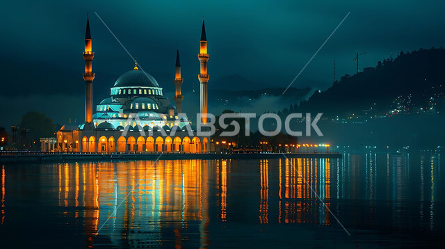 Getting closer to God Almighty through worship, holy Islamic places and landmarks, decorations and architectural designs for building mosques in the Kingdom of Saudi Arabia, minarets and domes in the modern Islamic style.