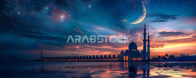 Getting closer to God Almighty through worship, holy Islamic places and landmarks, decorations and architectural designs for building mosques in the Kingdom of Saudi Arabia, minarets and domes in the modern Islamic style.