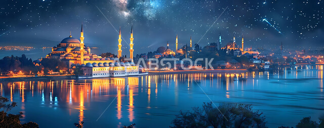 Decorations and architectural designs for building mosques in the Kingdom of Saudi Arabia, Islamic landmarks and holy places, minarets and domes in the modern Islamic style, getting closer to God Almighty through worship.