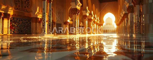 Architectural engineering art, Islamic architectural designs, Sheikh Zayed Grand Mosque in the Emirate of Abu Dhabi in the United Arab Emirates, Islamic landmarks and holy places, minarets and domes in the modern Islamic style, getting closer to God Almighty through worship